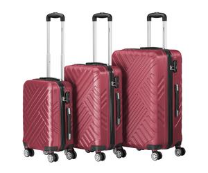Koffer "Fischgräte", 3er Set, ABS Reisekoffer, mit Zahlenschloss Dunkelrot Dunkelrot