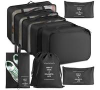 Koffer Organizer Set 10-teilig Packwürfel, Wasserdichte Packtaschen & Wäschebeutel Reise für Koffer und Rucksack, Packing Cubes, Reiseorganizer für Kleidung, Schuhe, Kosmetik, Reisezubehör (Schwarz)