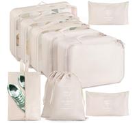 Koffer Organizer Set 10-teilig Packwürfel, Wasserdichte Packtaschen & Wäschebeutel Reise für Koffer und Rucksack, Packing Cubes, Reiseorganizer für Kleidung, Schuhe, Kosmetik, Reisezubehör (Beige)