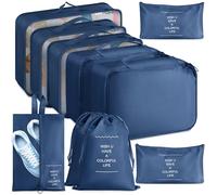 Koffer Organizer Set 10-teilig Packwürfel, Wasserdichte Packtaschen & Wäschebeutel Reise für Koffer Rucksack, Packing Cubes, Reiseorganizer für Kleidung, Schuhe, Kosmetik, Reisezubehör (Marineblau)