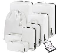 Koffer Organizer Set 8-teilig, Packtaschen für Koffer, Packing Cubes Set für Reise,Packtaschen mit Kosmetiktasche (Weiß, 8-teilig)