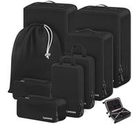 Koffer Organizer Set 8-teilig, Packtaschen für Koffer, Packing Cubes Set für Reise,Packtaschen mit Kosmetiktasche (Schwarz, 8-teilig)