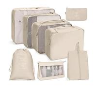 Koffer Organizer Set, Packing Cubes, 8 Teilige Kofferorganizer, Beige Reisen Wasserdichte Reise Kleidertaschen, Packtaschen Für Koffer, Verpackungswürfel Mit Kosmetiktasche, Travel Organizer