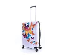 Koffer SAXOLINE "Schmetterling", Damen, Gr. B/H/T: 43,5cm x 66,5cm x 25cm, bunt (weiß, mehrfarbig), Polyester, Koffer, mit arretierbarem Aluminium-Trolleysystem (65979207-0) weiß, mehrfarbig