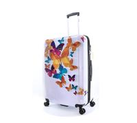 Koffer SAXOLINE "Schmetterling", Damen, Gr. B/H/T: 51cm x 78,5cm x 30,5cm, bunt (weiß, mehrfarbig), Polyester, Koffer, mit integriertem Zahlenschloss (47811606-0) weiß, mehrfarbig