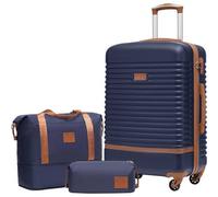 Koffer Set ABS Hartschale 4 Rollen Trolley TSA Mittlerer Blau/Braun