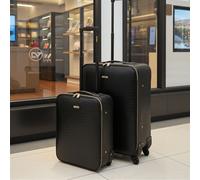Koffer Trolley-Set, 2-tlg, Kroko-Design, schwarz, 20 Zoll und 24 Zoll, mit eleganten, goldenen Details
