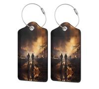 Kofferanhänger aus Leder, 2 Stück mit Sichtschutz, Ausweis für Reisetasche, Koffer, Feuerwehr, Feuer bekämpfen, gemustert