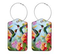 Kofferanhänger Blumen und Kolibris PU Leder Kofferetiketten Reisegepäcketiketten 2 Stück