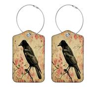 Kofferanhänger Krähe mit Vintage-Blumenmuster, PU-Leder, Kofferetiketten, Reisegepäcketiketten, 2 Stück
