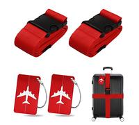 Koffergurt Kofferanhänger Set, 2 Stück gepäckband mit 2 Stück Gepäckanhänger Set, Kofferband Gurt Personalisierte Identifikation für Schnell erkennen Gepäck Reisetasche Koffer (Rot)