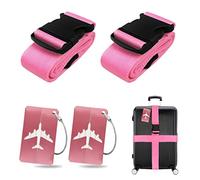Koffergurt Kofferanhänger Set, 2 Stück gepäckband mit 2 Stück Gepäckanhänger Set, Kofferband Gurt Personalisierte Identifikation für Schnell erkennen Gepäck Reisetasche Koffer (Rosa)