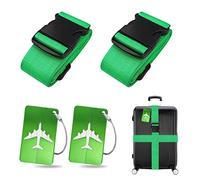 Koffergurt Kofferanhänger Set, 2 Stück gepäckband mit 2 Stück Gepäckanhänger Set, Kofferband Gurt Personalisierte Identifikation für Schnell erkennen Gepäck Reisetasche Koffer (Dunkelgrün)