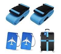 Koffergurt Kofferanhänger Set, 2 Stück gepäckband mit 2 Stück Gepäckanhänger Set, Kofferband Gurt Personalisierte Identifikation für Schnell erkennen Gepäck Reisetasche Koffer (Blau)