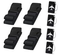 Koffergurt Kofferanhänger Set, 4 Stück gepäckband mit 2 Stück Gepäckanhänger Set, Rot Kofferband Gurt Personalisierte Identifikation für Schnell erkennen Gepäck Reisetasche Koffer (Schwarz)