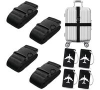 Koffergurt Kofferanhänger Set, 4 Stück gepäckband mit 4 Stück Gepäckanhänger Set, Kofferband Gurt Personalisierte Identifikation für Schnell erkennen Gepäck Reisetasche