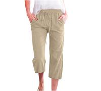 KOG 3/4 Hose Damen Leinenhose Baggy Sommerhose Leinen 2025 Cargohose Frau Jogginghosen Einfarbige Outdoorhose Weißes Stoffhose Oversized Lange Sporthose Prime Beige XXL