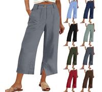KOG 3/4 Hose Damen Leinenhose Elegant Sommerhosen Baumwolle Leinen Cargohosen Freizeit Frau Jogginghosen Einfarbig Lässig Langlaufhose Outdoorhose Pumphose Oversized Wide Leg Hose Grau M