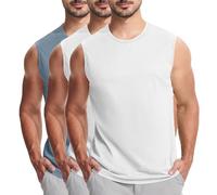 KOG 3er Pack Unterhemd Herren Tank Top Sport Tanktop Sommer Muskelshirt Ärmelloses Laufshirt Einfarbig Oberteile Fashion Baumwolle T-Shirt Shirt 2025 Shirts Weiß Blau 3XL