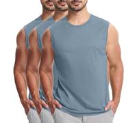 KOG 3er Pack Unterhemd Herren Tank Top Sport Tanktop Sommer Muskelshirts Ärmelloses Tee Einfarbig Tshirts Leicht Baumwolle Bekleidung Männer Top 2025 Blau 3XL