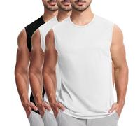 KOG 3er Pack Unterhemd Herren Tank Top Sport Tanktop Sommer Sportshirt Ärmelloses T-Shirt Einfarbig Wandershirt Training Baumwolle Freizeitshirt Tshirt Weiß Schwarz L