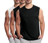KOG 3er Pack Unterhemd Herren Tank Top Sport Tanktop Sommer Sportshirt Ärmelloses Tee T-Shirt Einfarbige Oberteil Fitness Baumwolle Männer Top Tee Schwarz Weiß 3XL