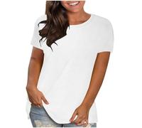 KOG Amazon Essentials Damen Shirts Retro Einfarbige Oberteile Fashion Baumwolle Blusenshirt Frauen Oberteil Slim Fit Tshirts Rundhals Basic Longshirt Angebote des Tages Heute Weiß XXL