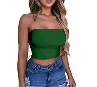 KOG Amazon Gutschein Bandeau Top Damen Crop Tops Sexy Tube Top Frauen Sommer Schulterfreies Oberteil Push up Bustier Bauchfreie Trägerloses Top ärmellos Korsett Angebote Grün M