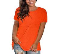 KOG Amazon Gutschein Damen T-Shirt Retro Einfarbig Blusen & Tuniken Sommer Baumwolle Oberteile Teenager Pullover Oversize Tshirt Frau Rundhals Fashion Tuniken Amazon Essentials Damen Orange 3XL