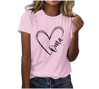 KOG Angebote Damen Shirts Lose Oma Print Blusen Elegante Baumwolle Tee Oma Geschenk Retro Tie-Dye Muster Top Teenager Rundhals Basic Hemd Outlet Angebote Rosa M