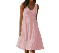 KOG Angebote Sommerkleid Sommerkleider Damen Casual Basic Sommerkleidung Einfarbige Frau 2025 Oberteil Kleid Mode Blusen Kleider Baumwolle Kleid Hochzeitsgast Amazon Warehouse Deal Rosa M