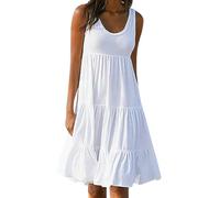 KOG Angebote Sommerkleider für Damen Sommerkleid Mode Freizeitkleid Einfarbige Frauen 2025 Bluse Kleid Elegant Frauen Boho-Kleid Shirtkleid Baumwolle Abendkleid Hochzeit Prime Weiß 5XL