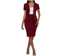 KOG Blazer Damen Elegant 2-Teiliges Outfit Rock Anzug Set Frauen Dünne Festlich Blazer Bleistiftrock Anzug Set Casual Outfits für Arbeit Business Kostüm Herbstjacke Jumpsuit Hosenanzüge Hosenanzug
