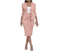 KOG Blazer Damen Elegant 2-Teiliges Outfit Rock Anzug Set Frauen Dünne Festlich Blazer Bleistiftrock Anzug Set Casual Outfits für Arbeit Business Kostüm Herbstjacke Jumpsuit Hosenanzüge Hosenanzug