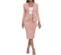 KOG Blazer Damen Elegant 2-Teiliges Outfit Rock Anzug Set Frauen Dünne Festlich Blazer Bleistiftrock Anzug Set Casual Outfits für Arbeit Business Kostüm Herbstjacke Jumpsuit Hosenanzüge Hosenanzug