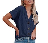 KOG Blitzangebote des Tages Damen Shirt Elegante Einfarbige Tee T-Shirt Freizeit Kurzarm Tshirts Frauen T-Shirt Oversize Tie-Dye Muster Top Rundhals Vintage T-Shirts Gutschein Marine XL