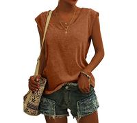 KOG Bluse Damen Elegant Ärmellose T-Shirt Shirt Casual Oberteile mit Flügelärmeln Frauen Kleidung Frau Sommer Shirts Top Damen V-Ausschnitte Tshirt Klamotten Kaffee M