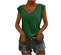 KOG Bluse Damen Elegant Ärmellose T-Shirt Shirt Casual Oberteile mit Flügelärmeln Frauen Kleidung Frau Sommer Shirts Top Damen V-Ausschnitte Tshirt Klamotten Grün L