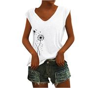 KOG Bluse Damen Elegant Drucken Tshirt T-Shirt Casual V-Ausschnitte Tunika Weste Frauen Mode Motiv Vintage Frühling Kleidung Oberteil Bekleidung Fraun Locker Sommer Tank Top White XXL