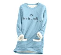 KOG Damen Fleece Sweatshirts Fleecepullover Ja Mir Ist Kalt Pullover Winter Sherpa Gefütterter Thermounterwäsche Warms Fleecepulli Teddy Plüsch Pulli Baumwolle Langarmshirt Angebote Hellblau 3XL