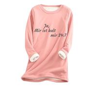 KOG Damen Fleece Sweatshirts Fleecepullover Ja Mir Ist Kalt Pullover Winter Sherpa Gefütterter Thermounterwäsche Warms Fleecepulli Teddy Plüsch Pulli Baumwolle Langarmshirt Prime Rosa L