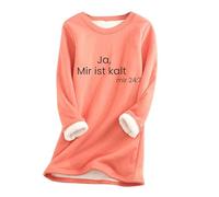KOG Damen Fleece Sweatshirts Fleecepullover Ja Mir Ist Kalt Pullover Winter Sherpa Gefütterter Thermounterwäsche Warms Fleecepulli Teddy Plüsch Pulli Baumwolle Langarmshirt Sale Damen Orange M