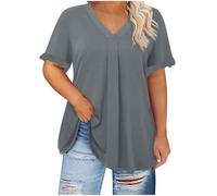 KOG Damen Shirt Elegant Einfarbig Oberteile Lässig Baumwolle Blusenshirt Frauen Tshirt Vintage Einfarbige Longbluse Frau Rundhals Sommer T-Shirts Grau XL