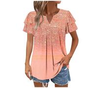 KOG Damen Shirt Elegant Tie-Dye Muster T-Shirts Basic Baumwolle Tee T-Shirt Blusenshirt Slim Fit Grafik Drucken Tshirt Teenager Rundhals Lose Top Orange XXL