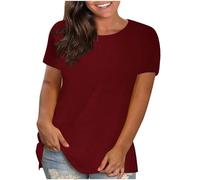KOG Damen Shirts Vintage Einfarbig T-Shirt Lässig Baumwolle Tee Frauen Bekleidung Slim Fit Einfarbige Blusen & Tuniken Frau Rundhals Lose Hemd Wein 3XL