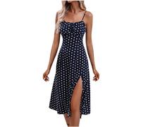 KOG Damen Sommerkleid Sommerkleider Casual Kleid Einfarbige Mode Oberteil Blusenkleid 2025 Frauen Strandkleid Bohokleid Baumwolle Brautmutterkleider Blau XL