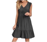 KOG Damen Sommerkleid Sommerkleider Sommer Hemdkleid Einfarbige Frauen 2026 Oberteile Sommerkleidung Weiß Trauzeugin Kleid Festkleider Baumwolle Brautjungfernkleider Dunkelgrau L