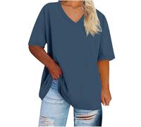 KOG Damen Tshirt Lose Einfarbig Oberteile Freizeit Baumwolle Tee T-Shirt T-Shirt Elegant Einfarbige Kleidung Frauen Rundhals Basic Hemd Marine XL