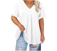 KOG Damen Tshirt Retro Einfarbig Tee T-Shirt Freizeit Baumwolle Tunika Teenager Longshirt Oversized Oberteile Frauen Rundhals Basic Top Weiß XL