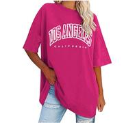KOG Damen Tshirts Basic Drucken Longshirt Fashion Kurzarm Tshirt Frauen Bluse Vintage Mode Motiv Frau Rundhals Elegant Kleidung Heißes Rosa 3XL